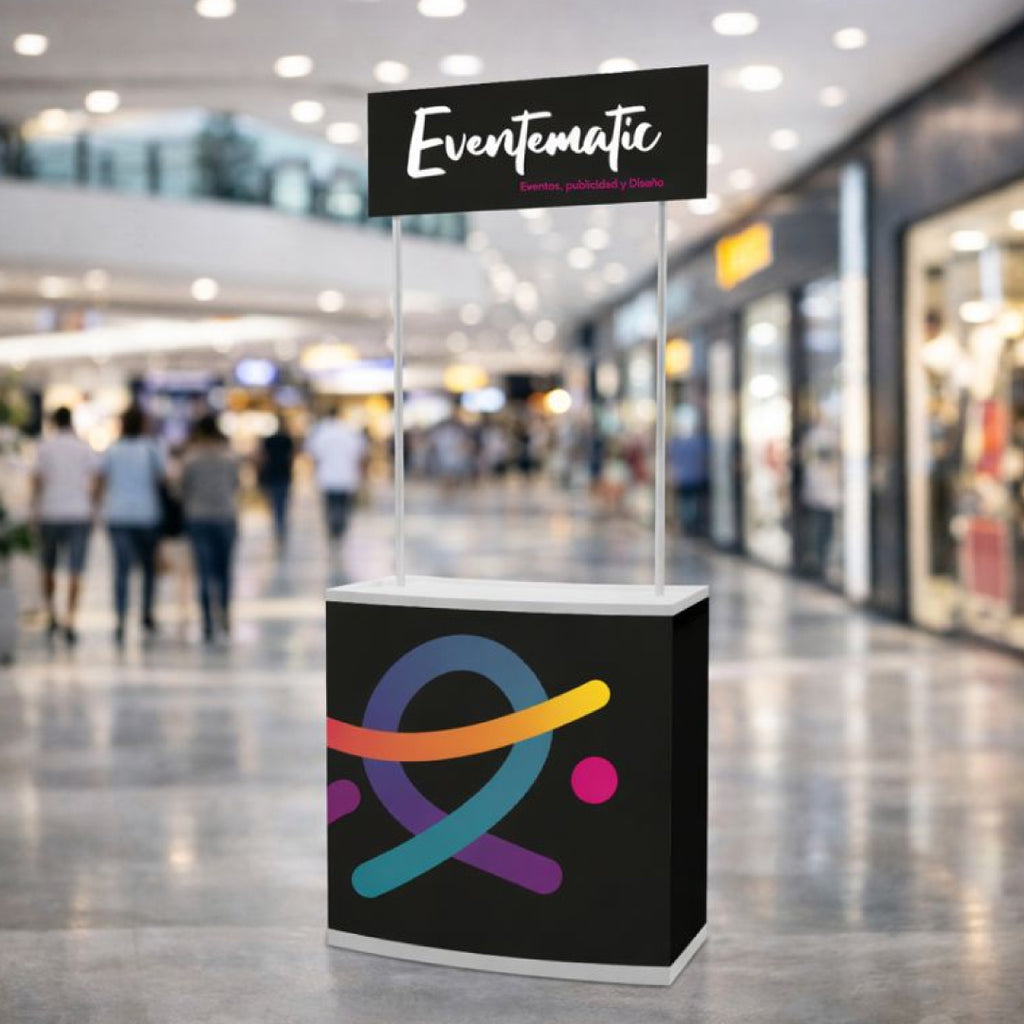 Mostrador promocional con cartel personalizado
